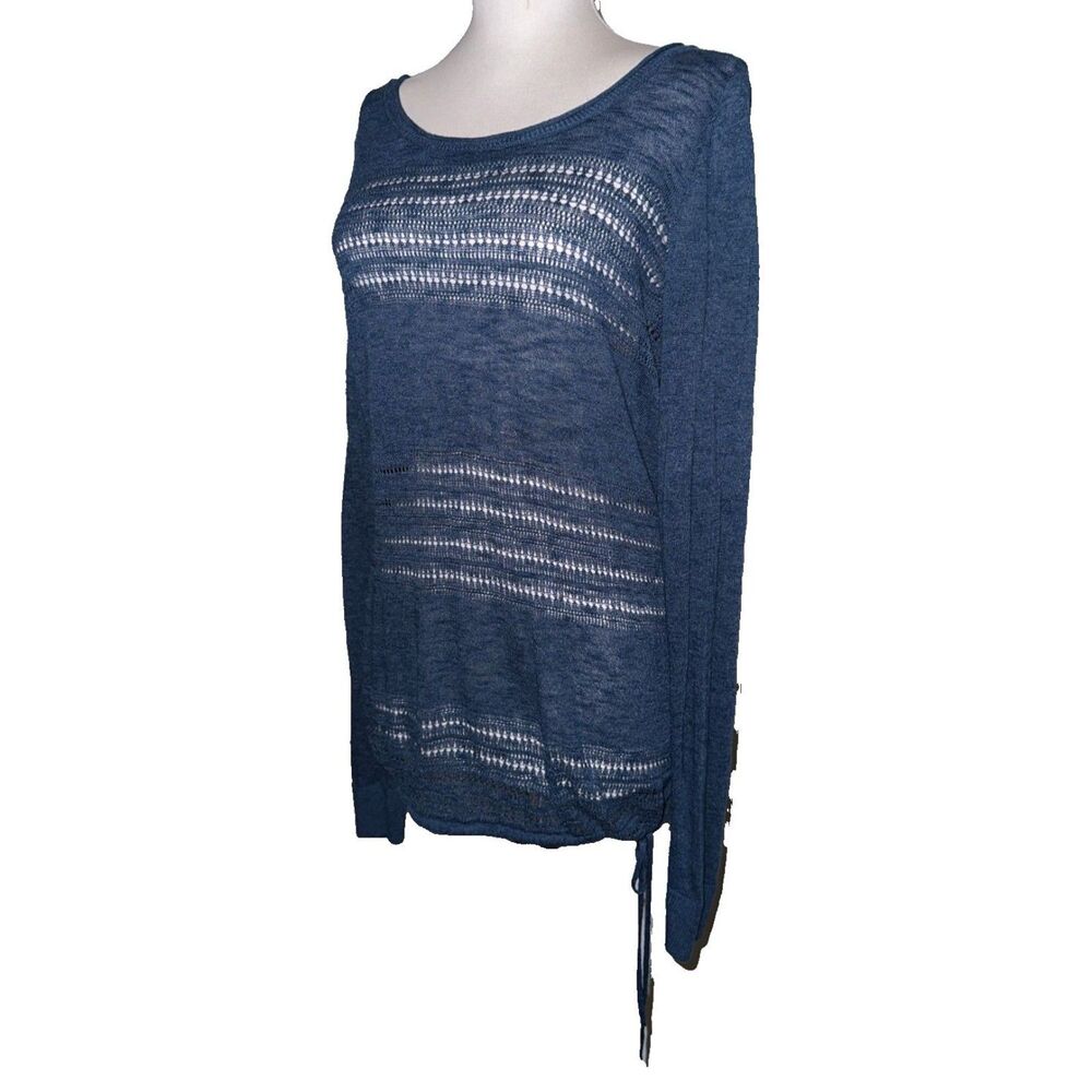 Torrid Blue Pointelle Long Sleeve Tie Cinch Waist Sweater Size 0